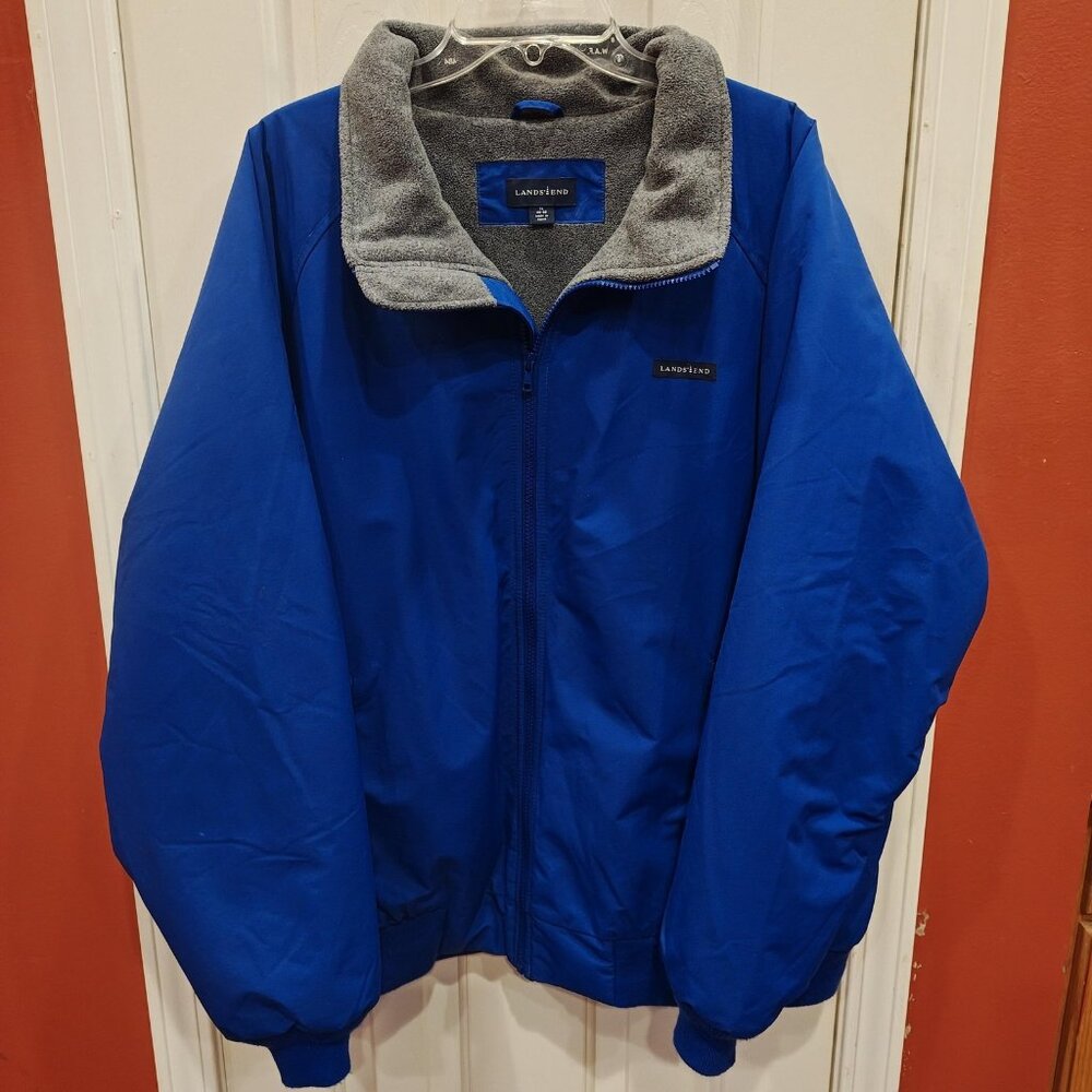 Lands' End Squall Bomber Jacket Mens XL Blue Fleece Lined Zip Pockets Outdoor